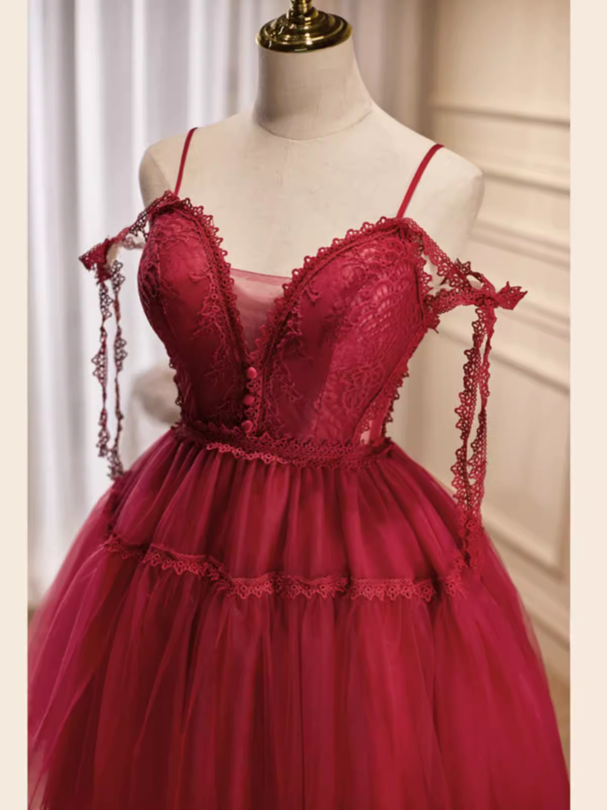 Vintage A line Straps Burgundy Birthday Outfits Tulle Homecoming Dress C938