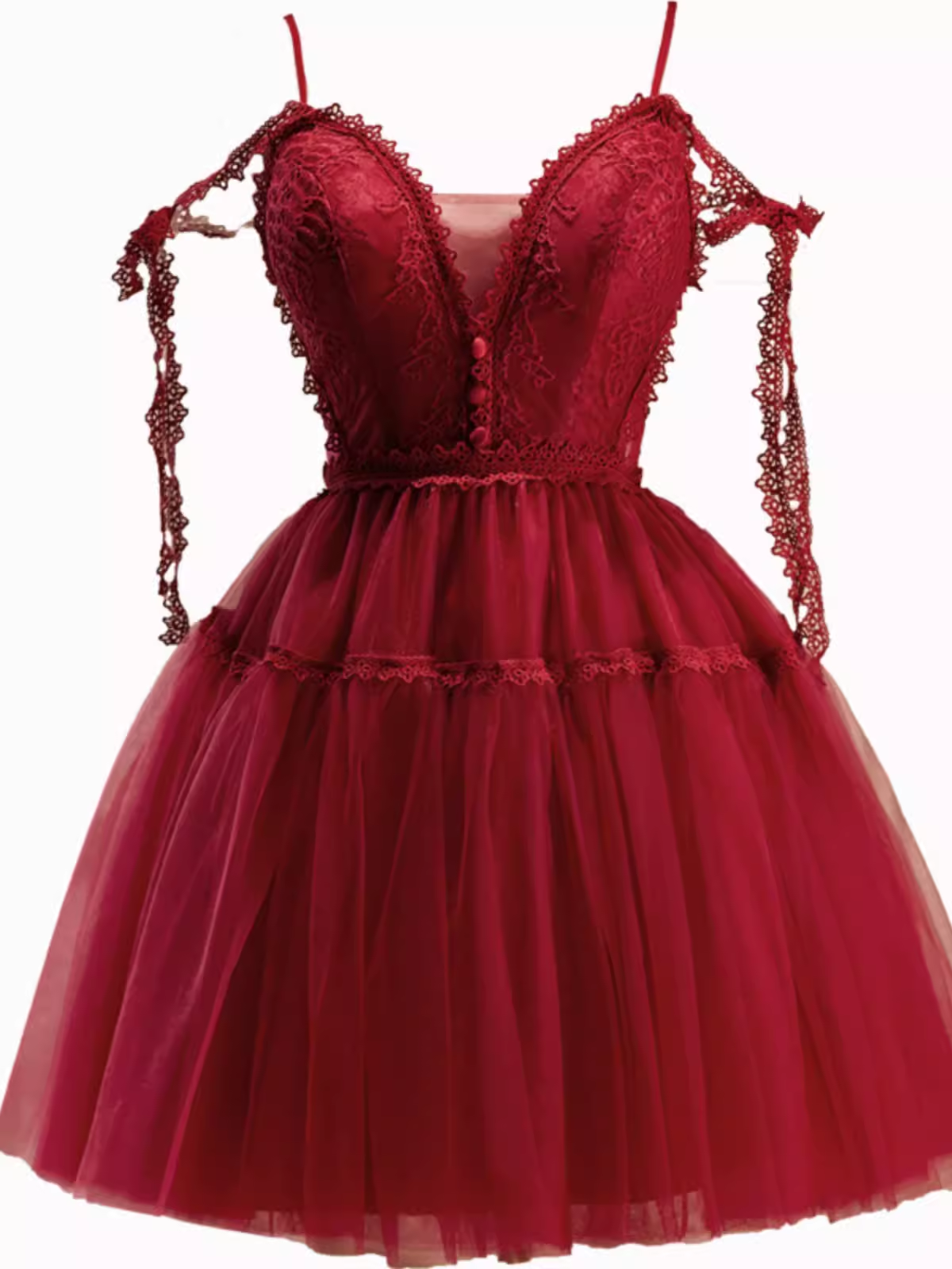 Vintage A line Straps Burgundy Birthday Outfits Tulle Homecoming Dress C938