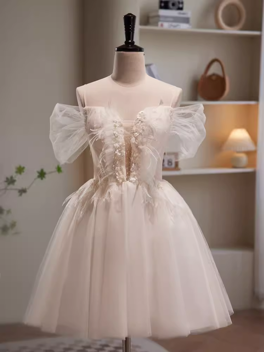 Modest Ball Gown Off The Shoulder White Tulle Birthday Outfits Homecoming Dress C942