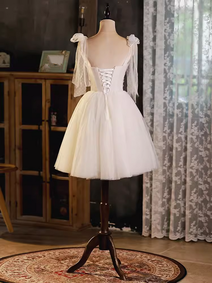 Sexy A line Straps Tulle White Short Homecoming Dresses C966