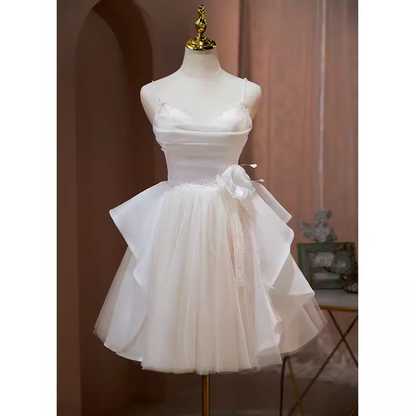 Sexy A line Spaghetti Straps Tulle White Short Homecoming Dresses C968