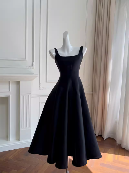 Unique A line Straps Satin Black Homecoming Dress 18th Birthday Outfit C972