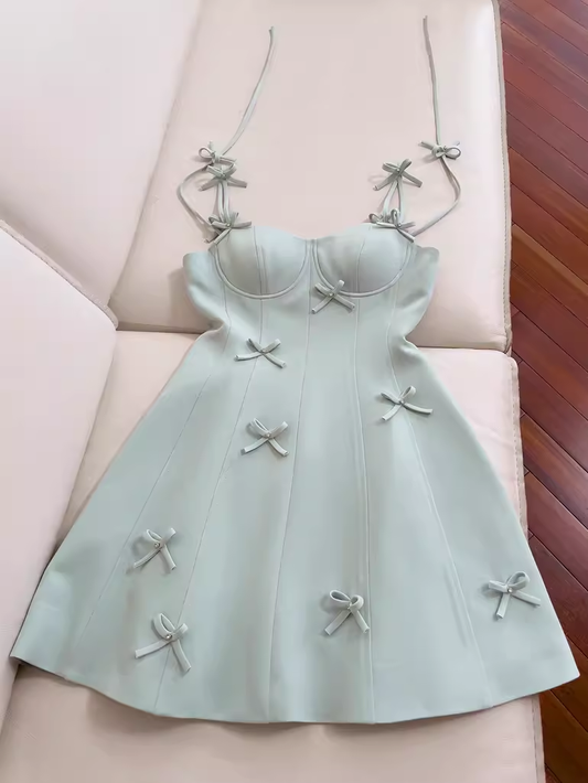 Simple A Line Straps Mint Green Satin Homecoming Dress 21st Birthday Outfit With Bow C978