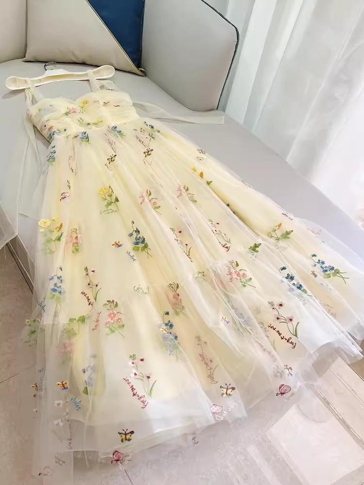 Modest A Line Straps Floral Tulle Homecoming Dress 21st Birthday Outfit With Bow C979