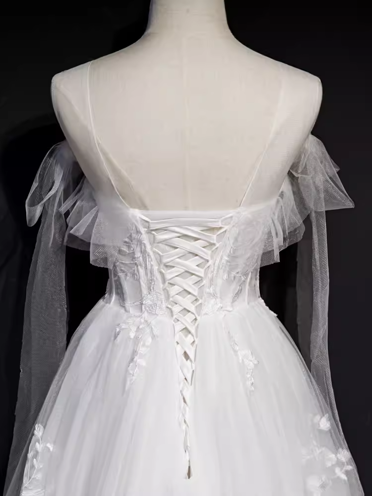 Vintage A line Straps White Tulle Homecoming Dress 18th Birthday Outfits C986