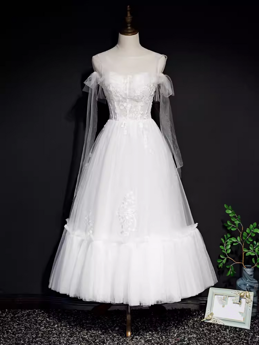 Vintage A line Straps White Tulle Homecoming Dress 18th Birthday Outfits C986