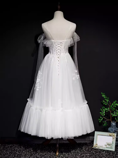 Vintage A line Straps White Tulle Homecoming Dress 18th Birthday Outfits C986