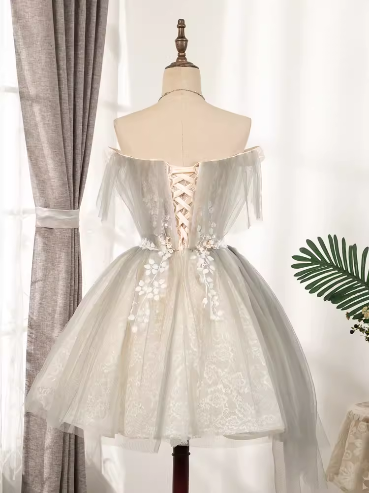 Unique A line Strapless Tulle Homecoming Dress 18th Birthday Outfits C987