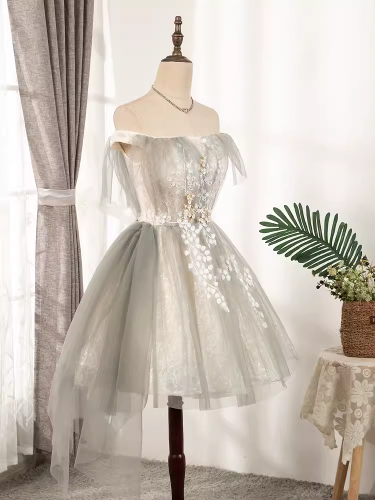 Unique A line Strapless Tulle Homecoming Dress 18th Birthday Outfits C987