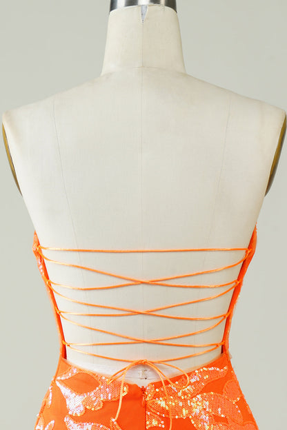 Strapless Orange Tight Homecoming Dress