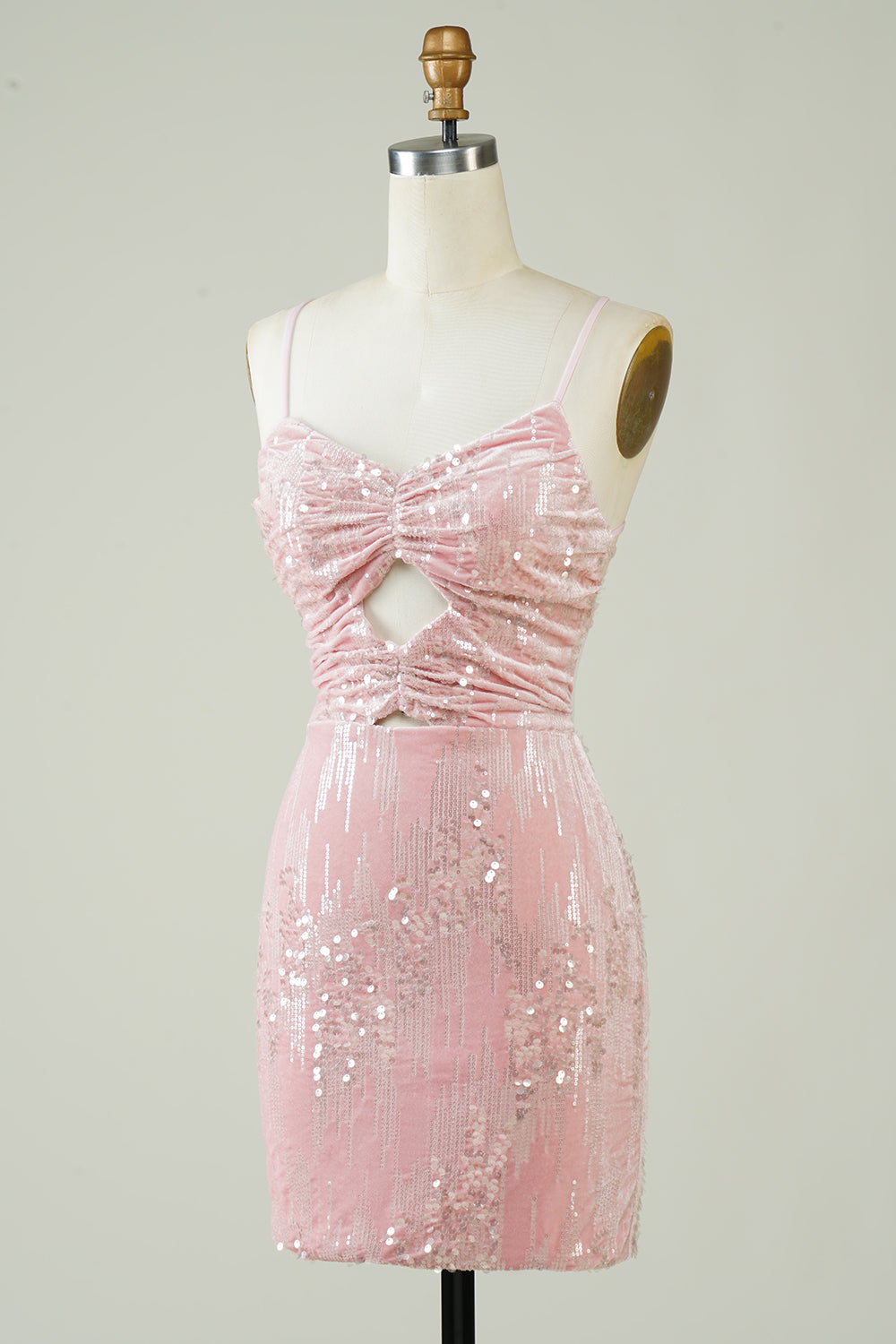 Velvet Sequins Pink Tight Homecoming Dress with Hollow-out