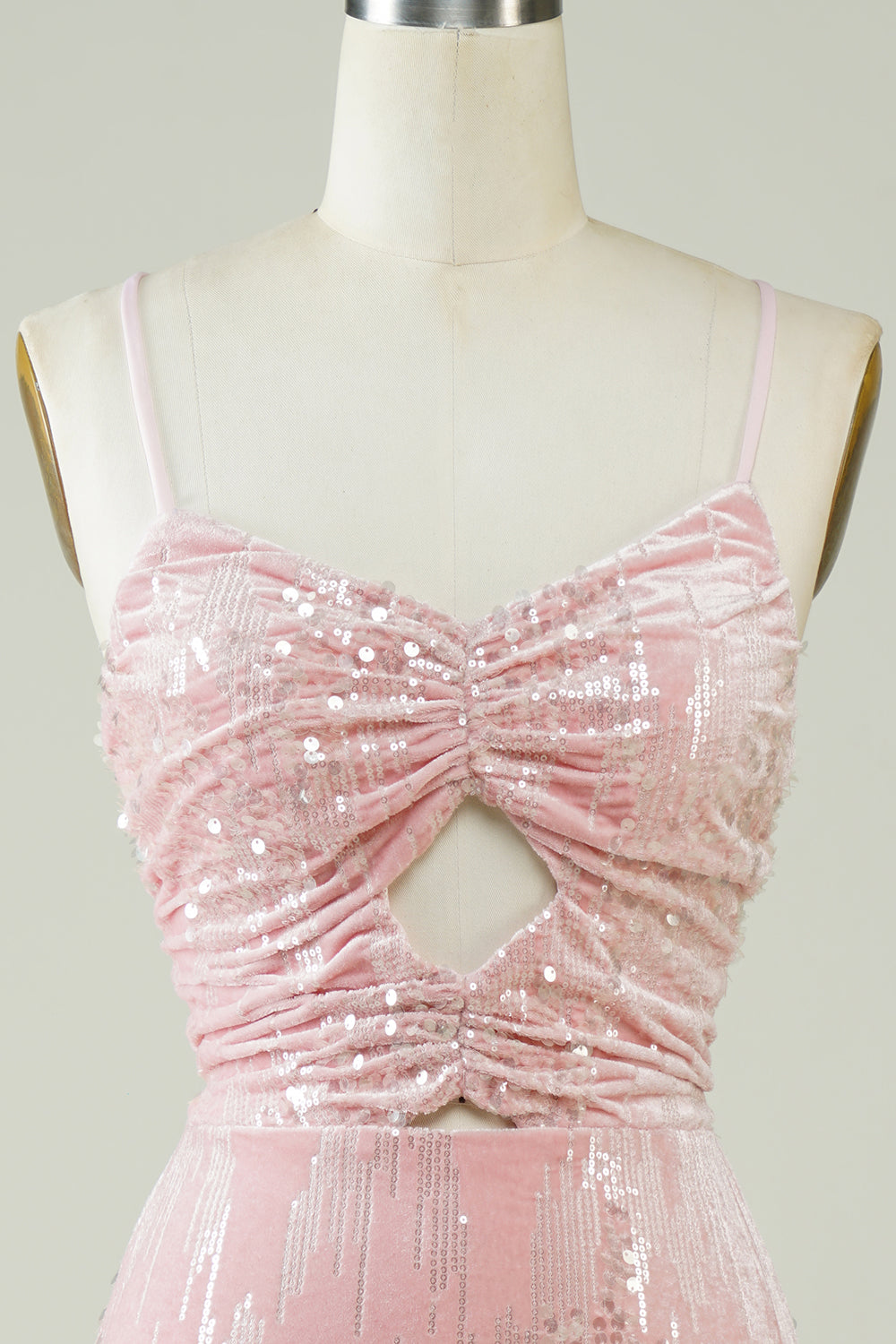 Velvet Sequins Pink Tight Homecoming Dress with Hollow-out