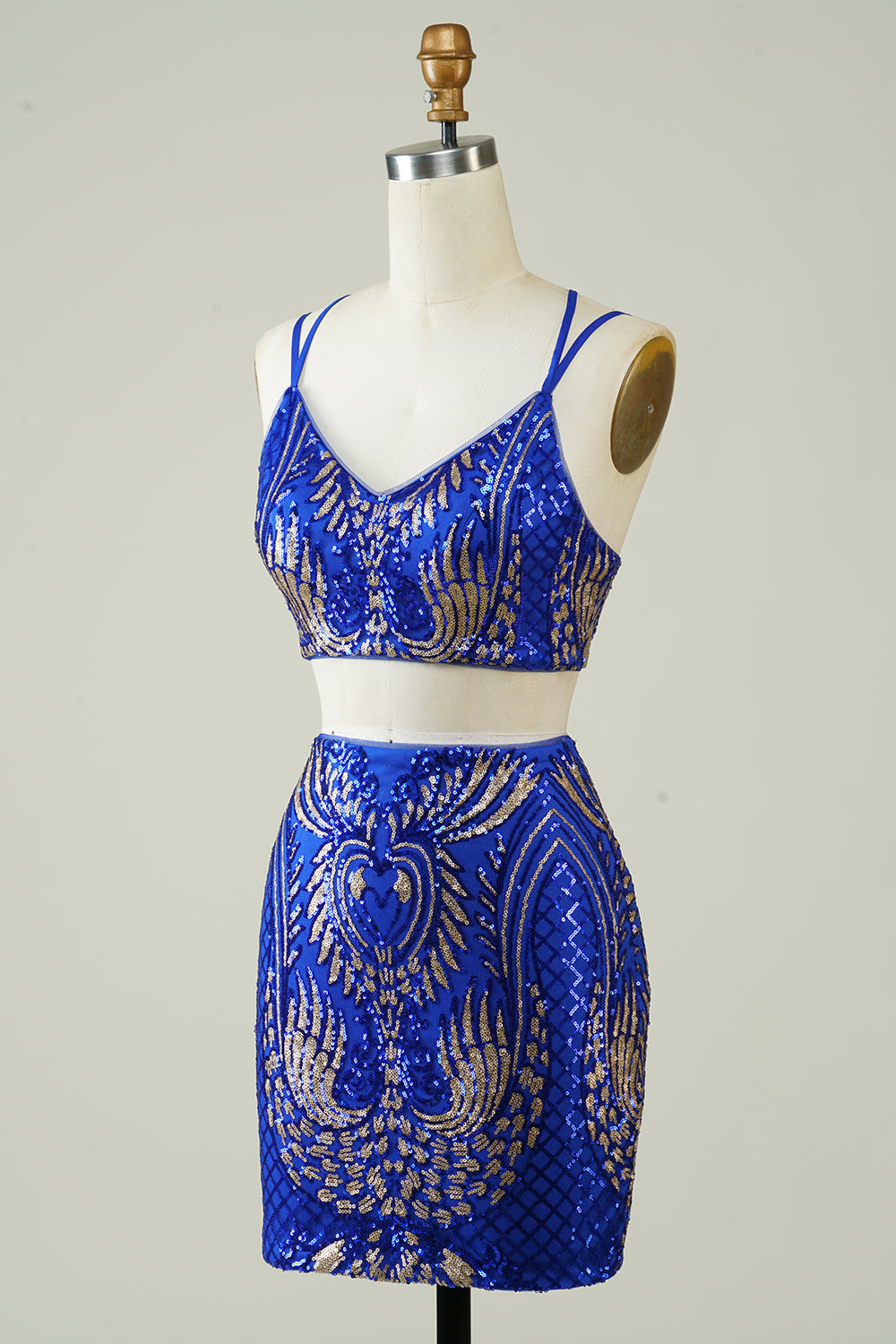 Royal Blue Two Piece Glitter Tight Homecoming Dress