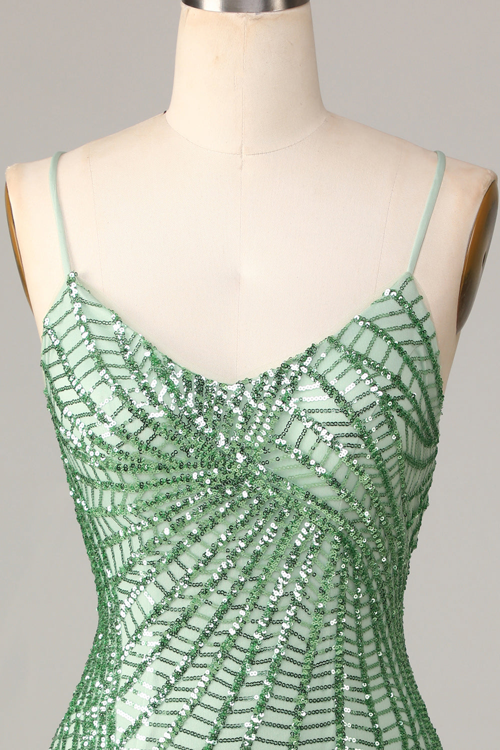 Club Chic Sheath Spaghetti Straps Green Sequins Short Homecoming Dress with Criss Cross Back