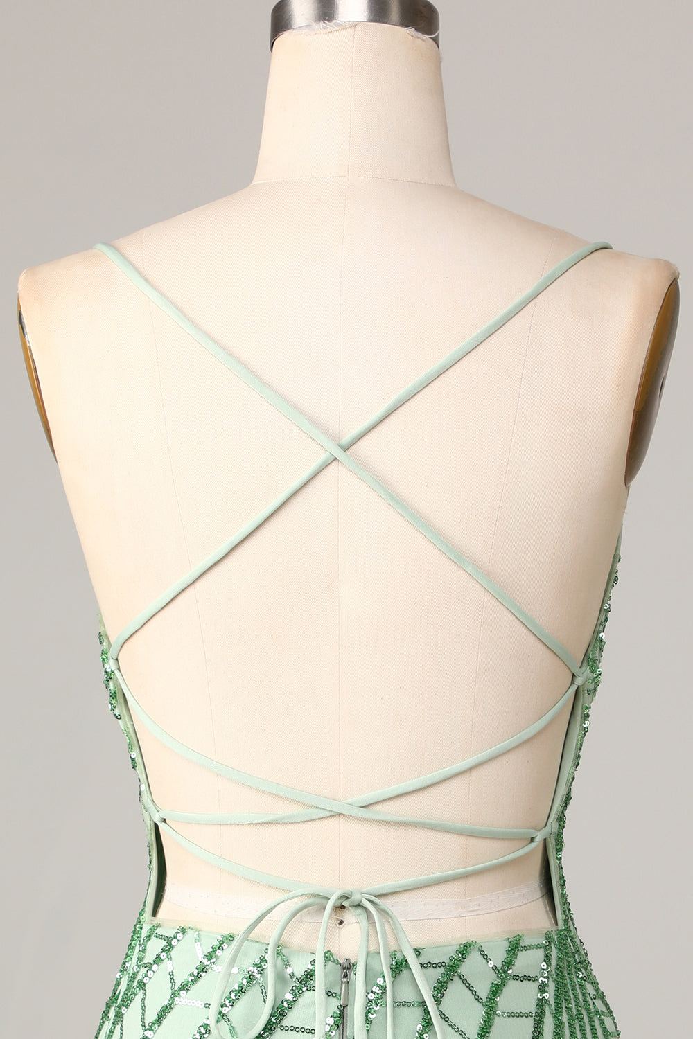 Club Chic Sheath Spaghetti Straps Green Sequins Short Homecoming Dress with Criss Cross Back