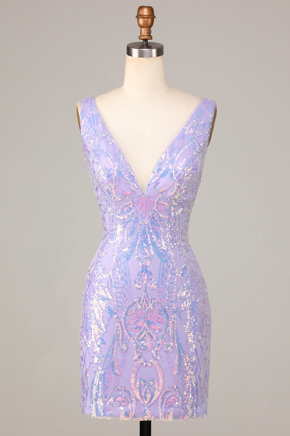 Lost In Your Eyes Bodycon V-Neck Lilac Sequins Short Homecoming Dress