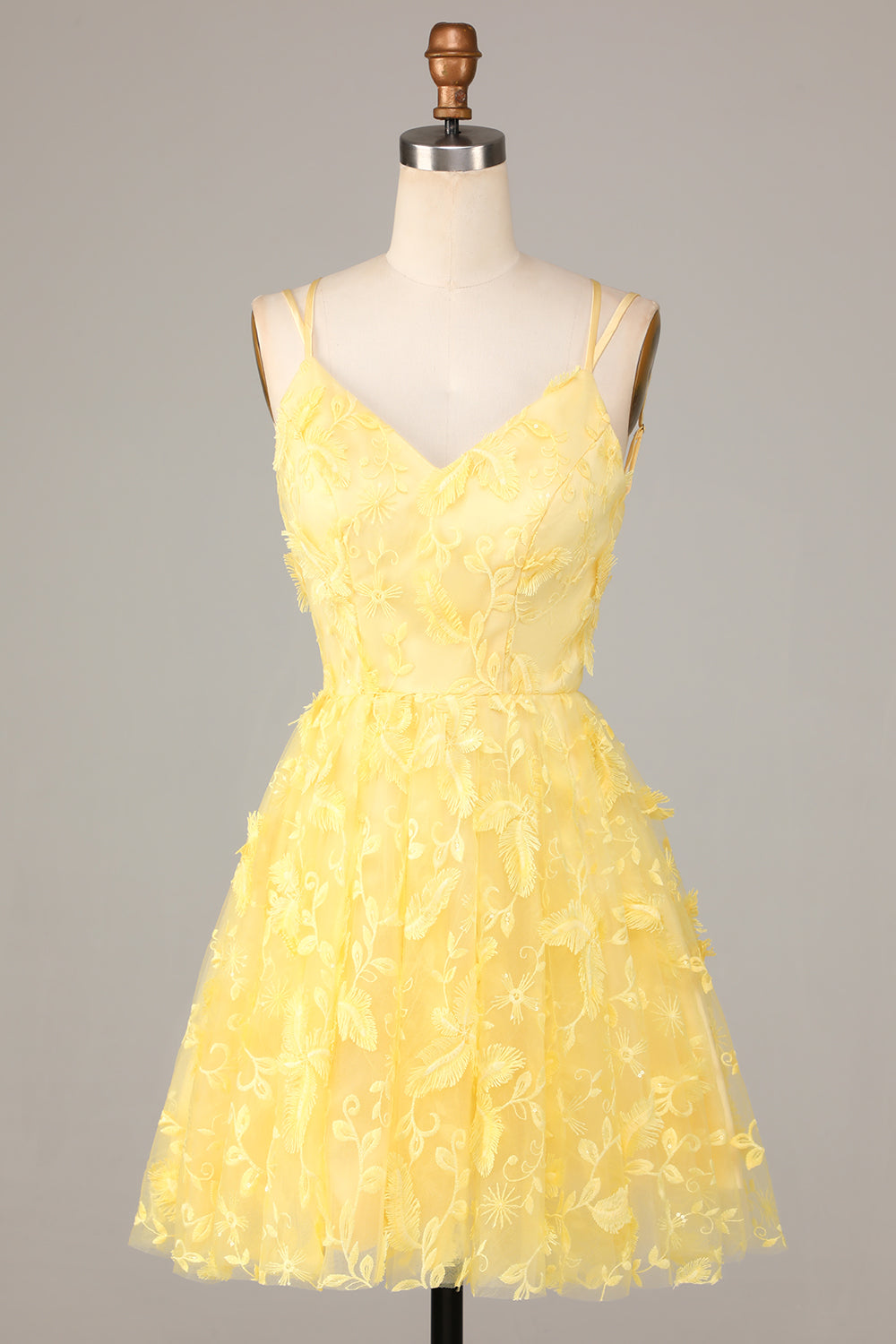 Keep Glowing A Line Spaghetti Straps Yellow Short Homecoming Dress with Appliques