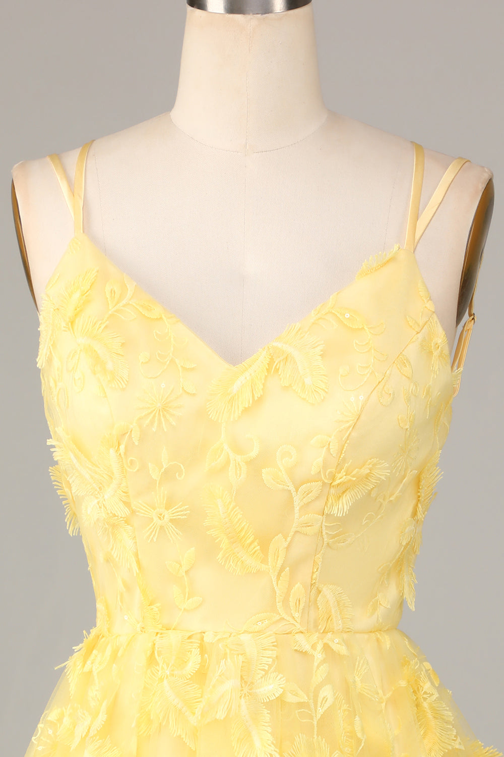 Keep Glowing A Line Spaghetti Straps Yellow Short Homecoming Dress with Appliques