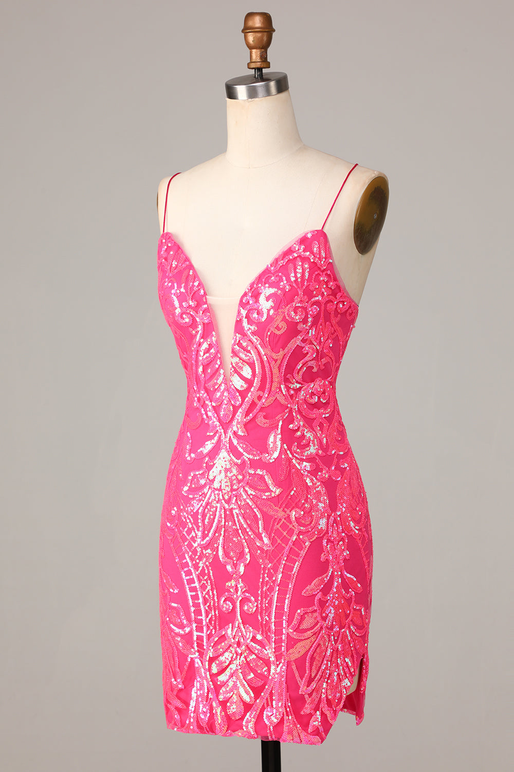 Undeniably Amazing Sheath Spaghetti Straps Fuchsia Sequins Short Homecoming Dress