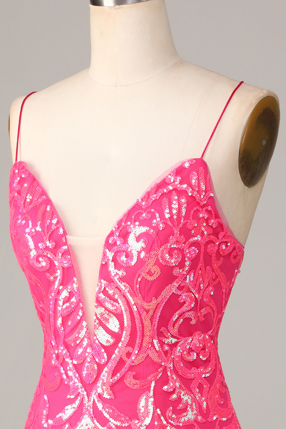 Undeniably Amazing Sheath Spaghetti Straps Fuchsia Sequins Short Homecoming Dress