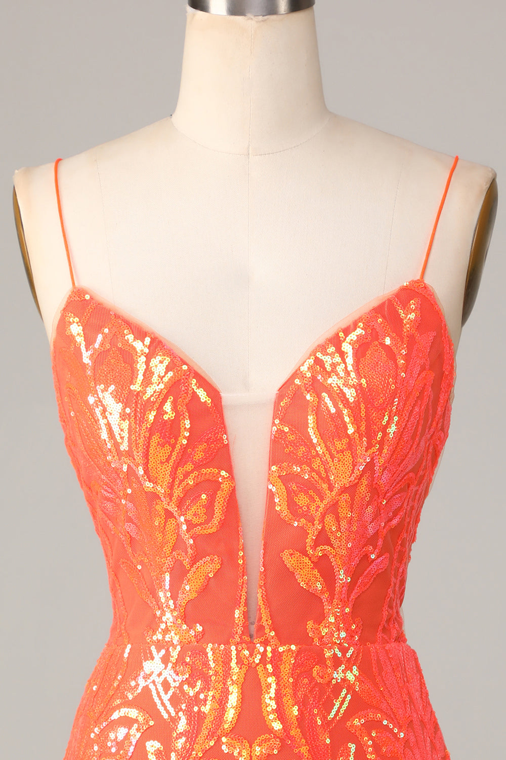 Sparkle 'til Dawn Bodycon Spaghetti Straps Orange Sequins Short Homecoming Dress