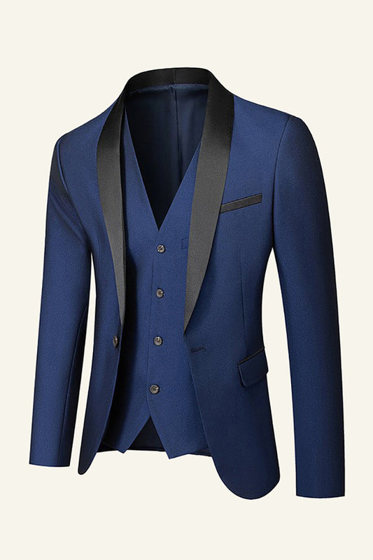 Dark Blue Shawl Lapel 3 Piece Men's Wedding Suits