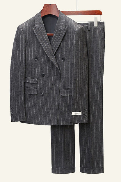 Dark Grey Tweed Pinstriped 2 Piece Men Wedding Suits