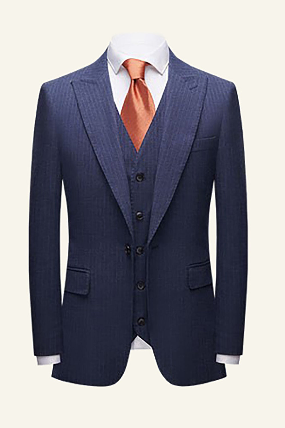 Dark Blue Pinstriped 3 Piece Men Wedding Suits