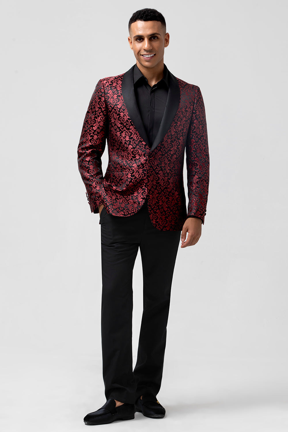 Red 2 Pieces Jacquard Shawl Lapel Men's Wedding Suits