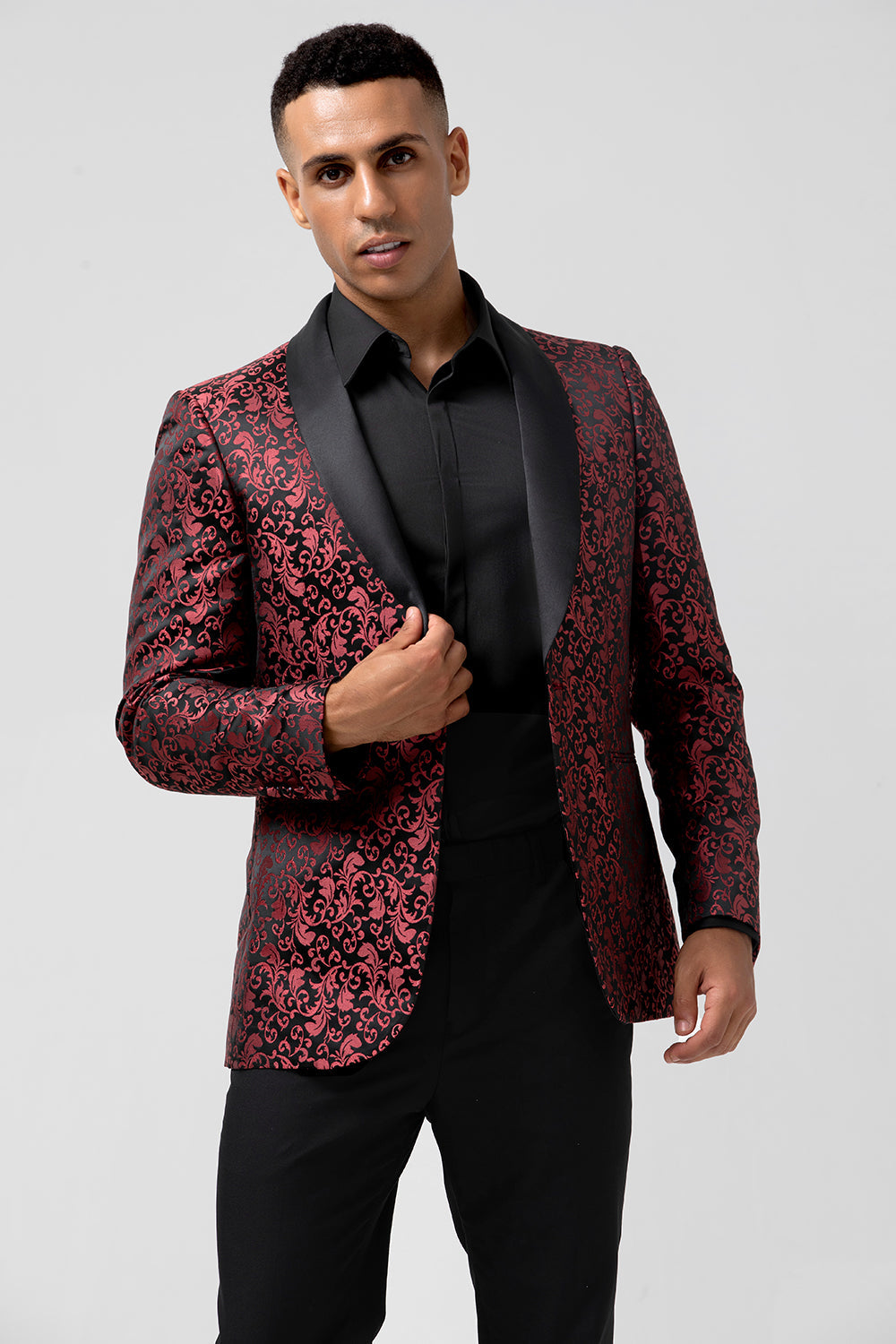 Red 2 Pieces Jacquard Shawl Lapel Men's Wedding Suits