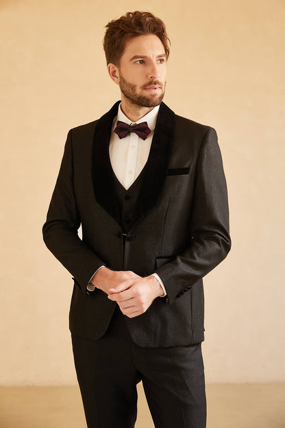 Shawl Lapel One Button Black Wedding Suits For Men