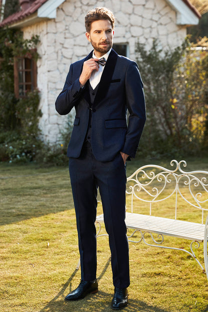 Shawl Lapel One Button Navy Wedding Suits For Men