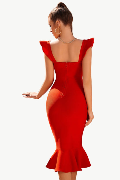 Red Sweetheart Mermaid Midi Corset Cocktail Dress