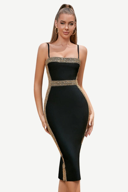 Black Golden Spaghetti Straps Cocktail Dress