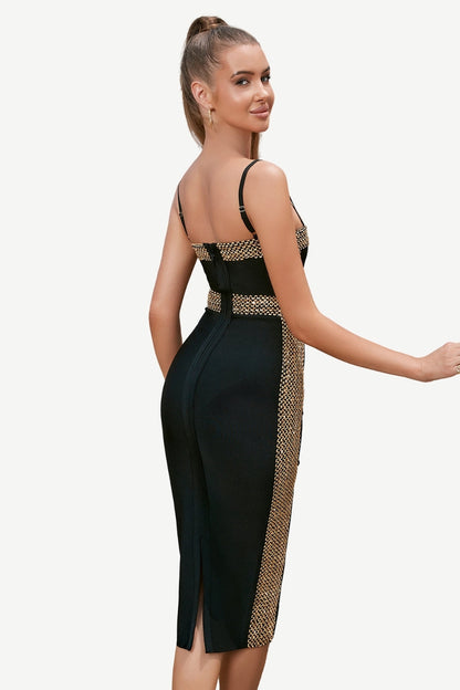 Black Golden Spaghetti Straps Cocktail Dress