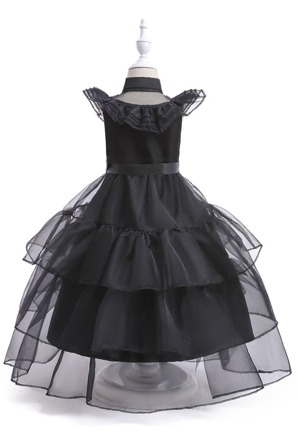 Black Tulle A Line Girl Dress with Belt