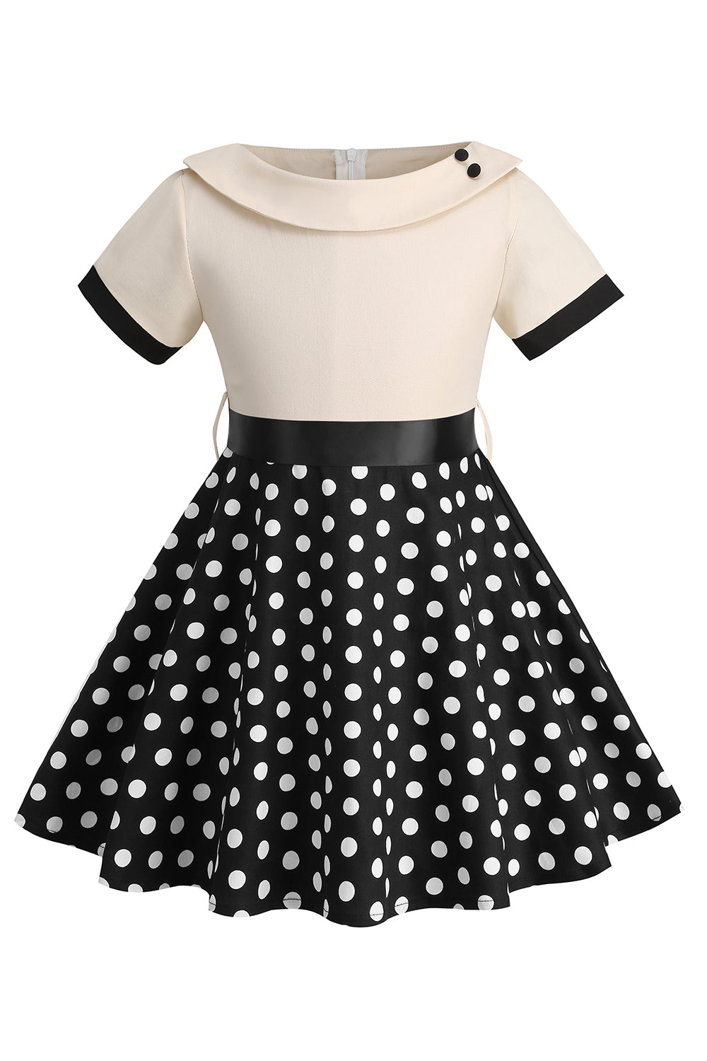 Bateau Neck Polka Dots White Vintage Girl Dresses