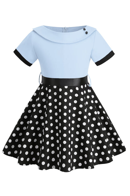 Bateau Neck Polka Dots White Vintage Girl Dresses