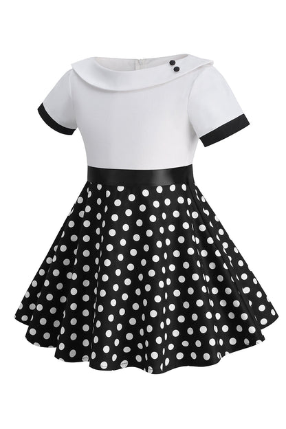 Bateau Neck Polka Dots White Vintage Girl Dresses