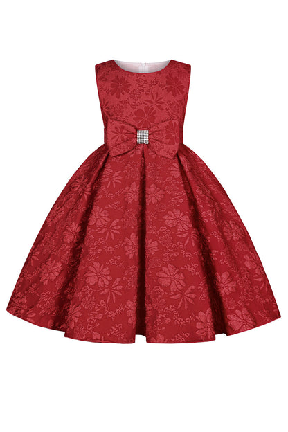 Cute Jewel Neck Pink Jacquard Girl Dress