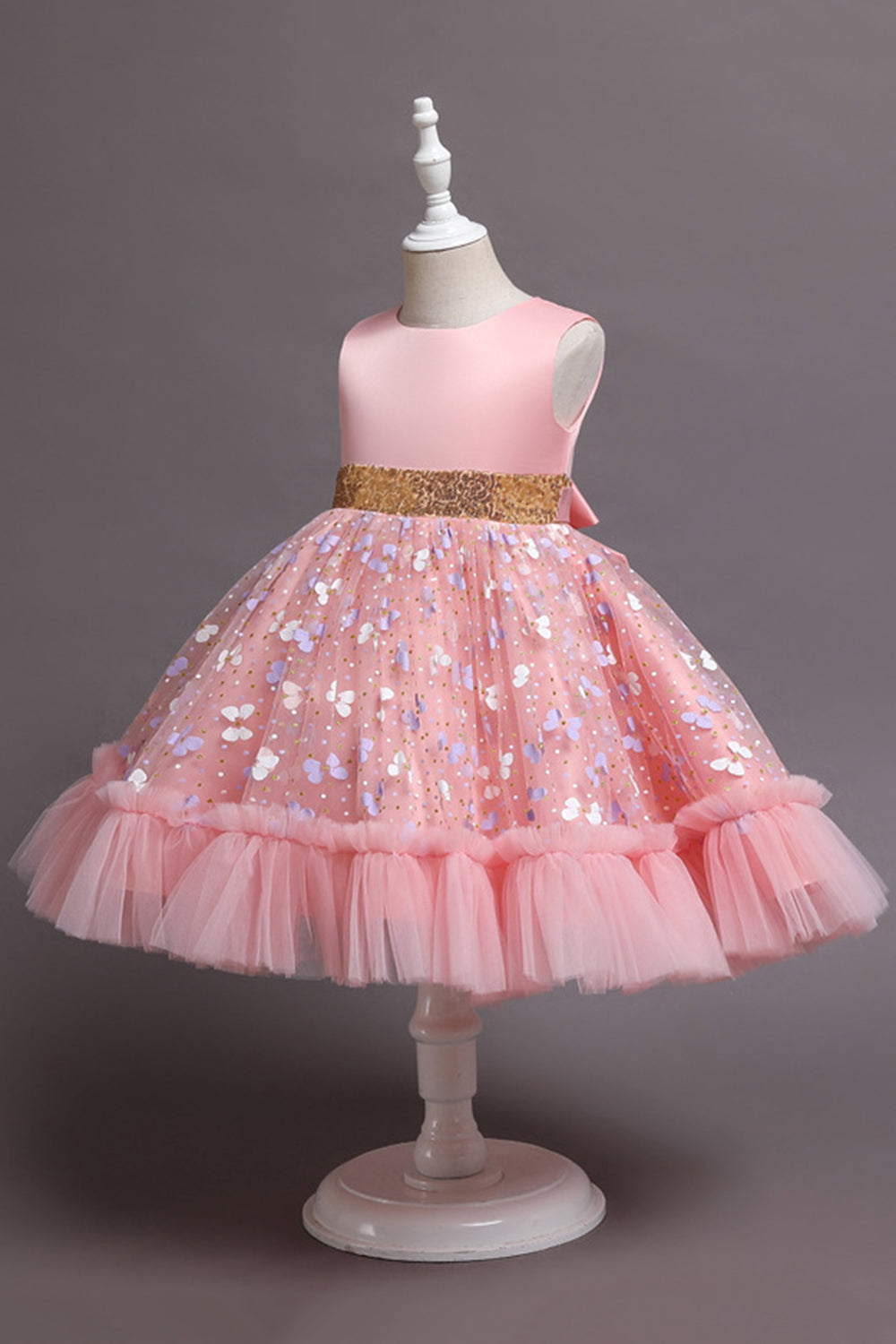 A Line Jewel Neck Pink Girl Party Dress with Appliques