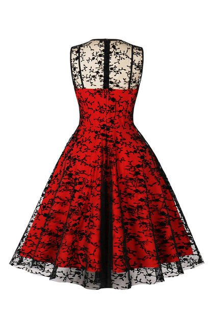 Red Lace Swing Vintage Dress