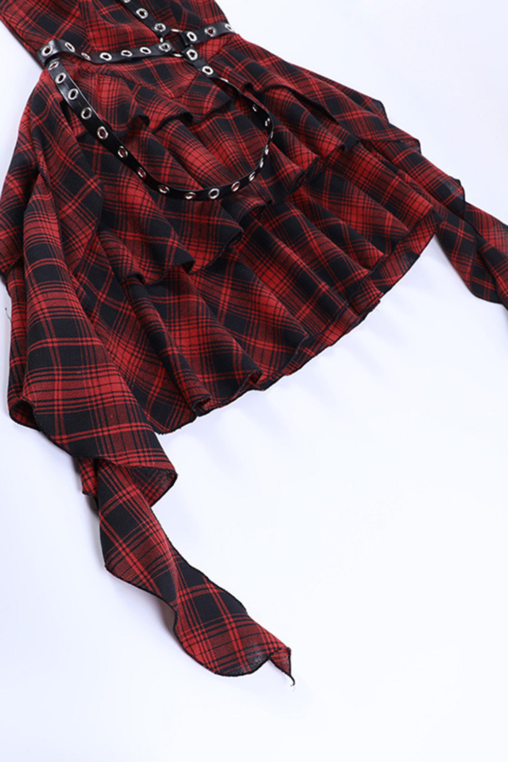 One Shoulder Red Plaid Asymmetrical Vintage Dress