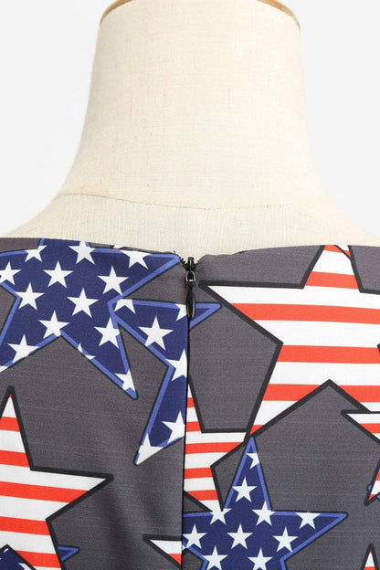 Black Cap Sleeves American Flag Printed Vintage Dress