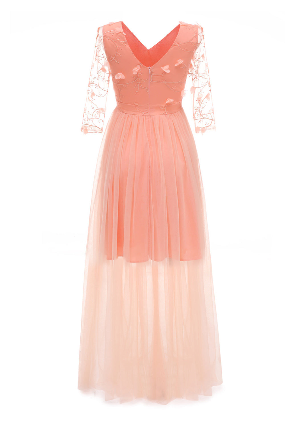 Apricot Tulle Long Sleeve Vintage Dress With Appliques