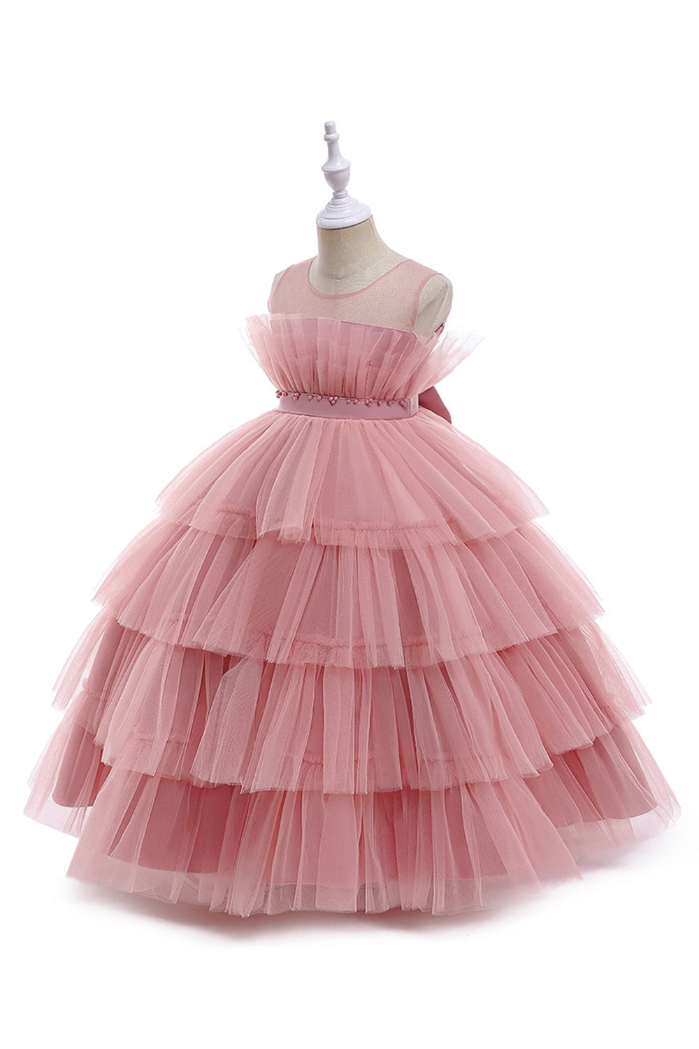 Pink Tulle A Line Flower Girl Dress with Bow