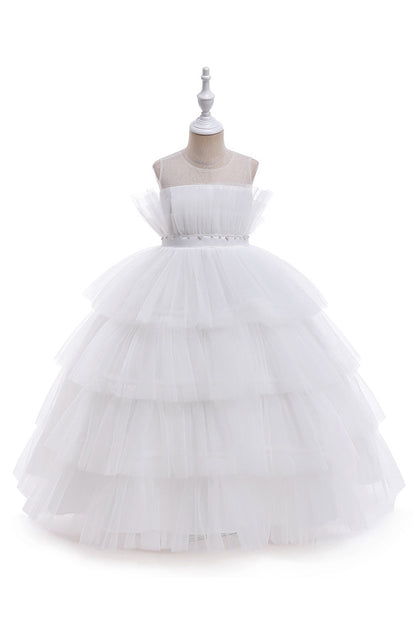 Pink Tulle A Line Flower Girl Dress with Bow