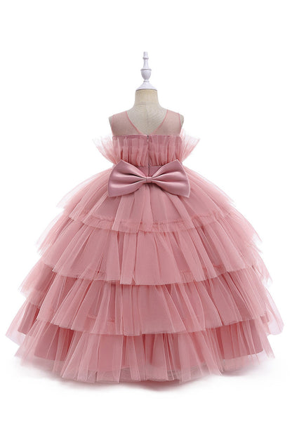 Pink Tulle A Line Flower Girl Dress with Bow