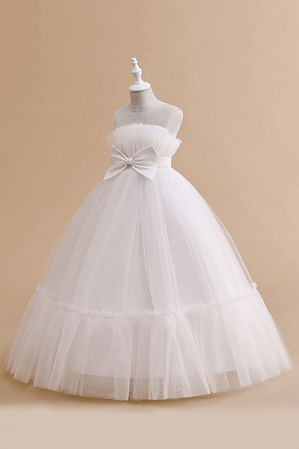 Green Straplee Tulle A Line Flower Girl Dress with Bow