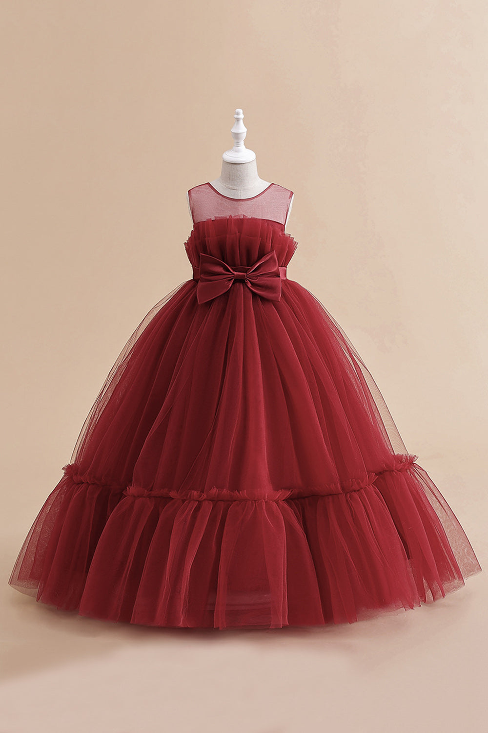 Green Straplee Tulle A Line Flower Girl Dress with Bow